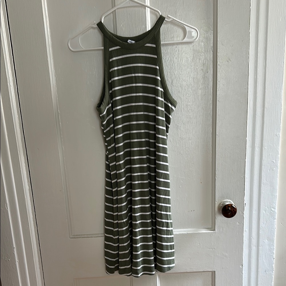 Old Navy Green and White Striped Sleeveless Dress
